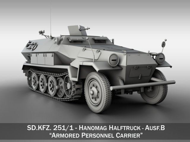 sd kfz 251 ausf b hanomag halftruck 3D Modell .c4d .max .obj .3ds .fbx .stl .blend