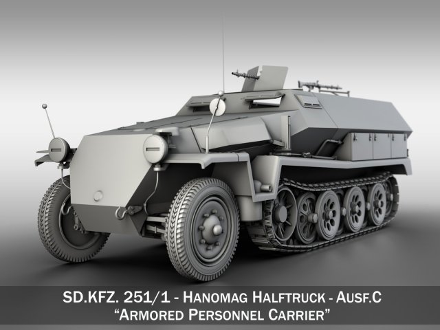 sd kfz 251 ausf c hanomag halftruck 3D Model .c4d .max .obj .3ds .fbx .stl .blend 