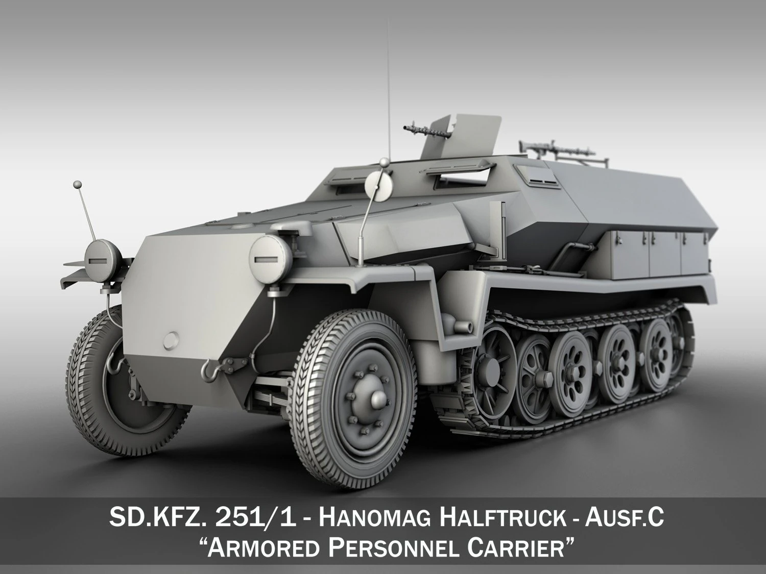 sd kfz 251 ausf c hanomag halftruck 3D Model .c4d .max .obj .3ds .fbx .stl .blend
