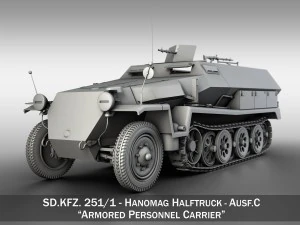 sd kfz 251 ausf c hanomag yarım parça 3D Model
