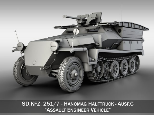 sdkfz 251 ausf c hanomag assault bridge 3D Модель .c4d .max .obj .3ds .fbx .stl .blend 