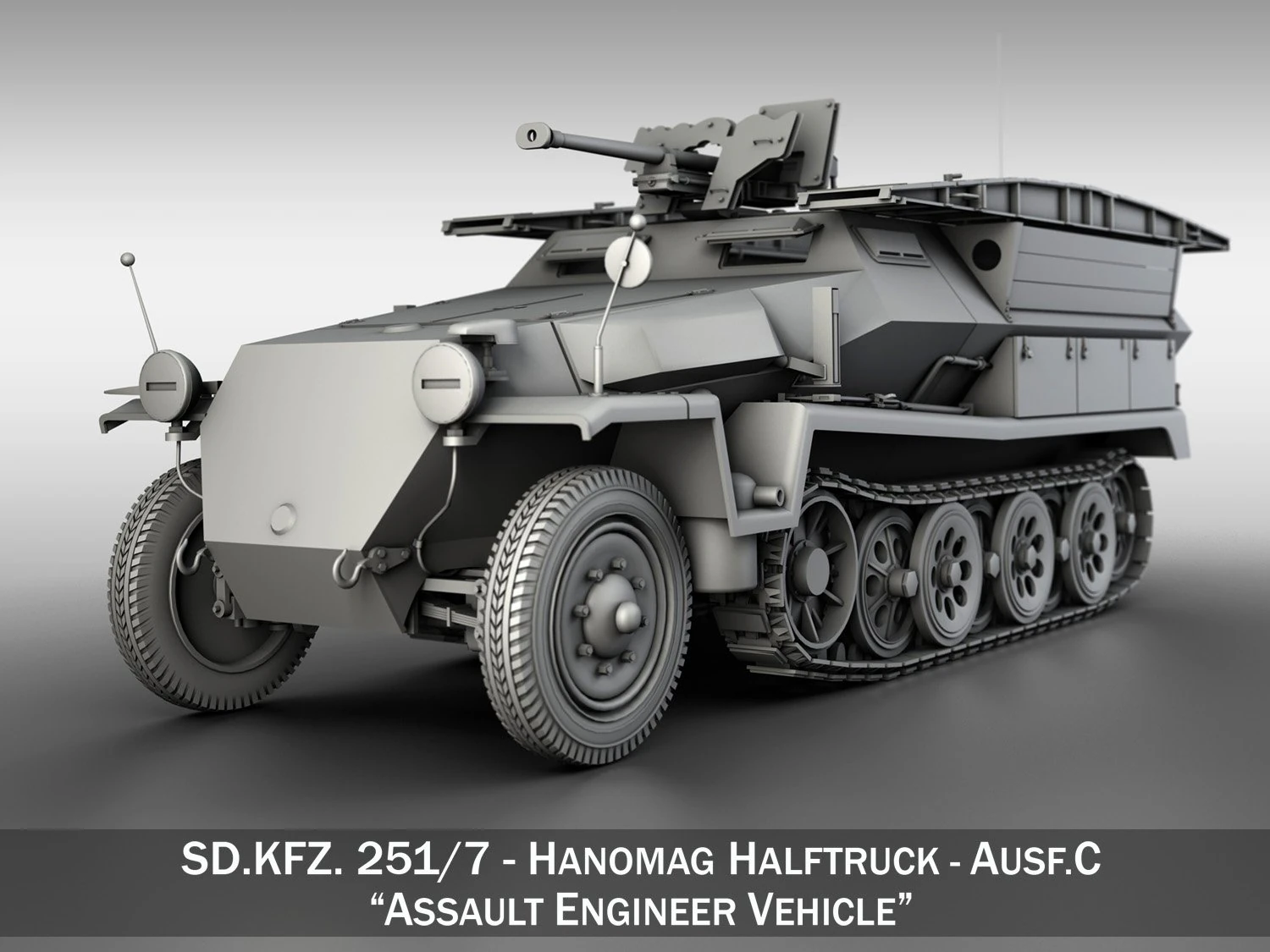 sdkfz 251 ausf c hanomag assault bridge 3D Model .c4d .max .obj .3ds .fbx .stl .blend 