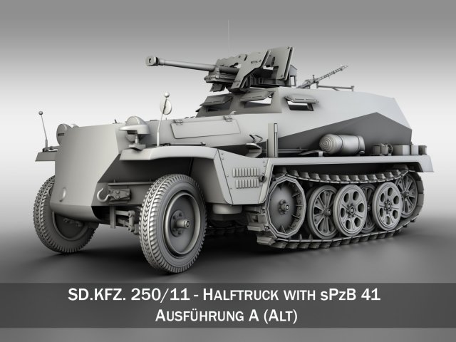 sd kfz 250 halftrack with antitank rifle Modèle 3D .c4d .max .obj .3ds .fbx .stl .blend 