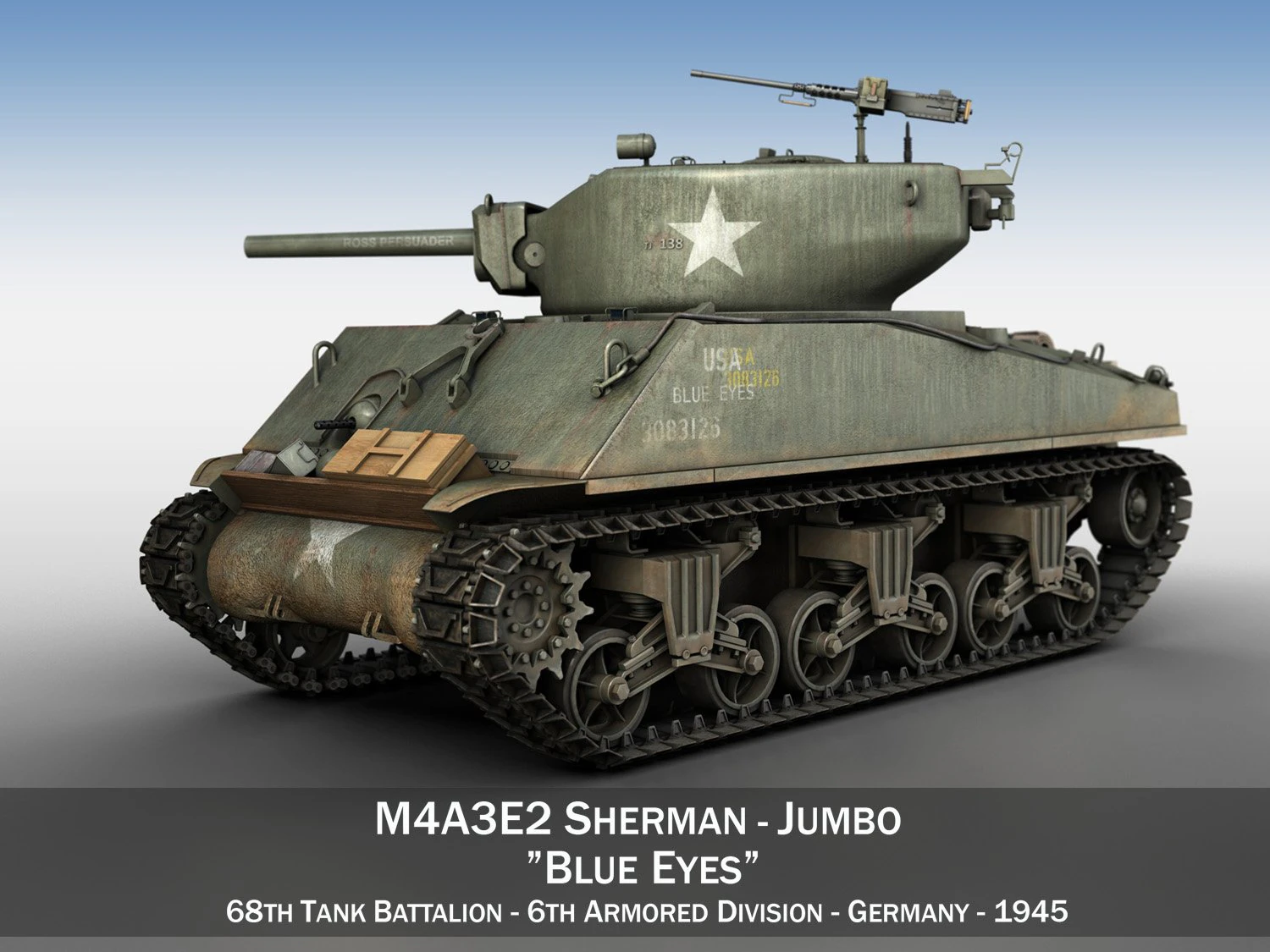 m4a3e2 - sherman jumbo - blue eyes 3D Model .c4d .max .obj .3ds .fbx .stl .blend 