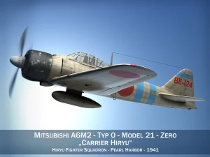 mitsubishi a6m2 zero carrier hiryu 3D Model