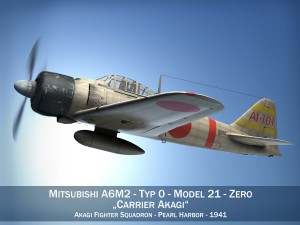mitsubishi a6m2 zero carrier akagi 3Dモデル