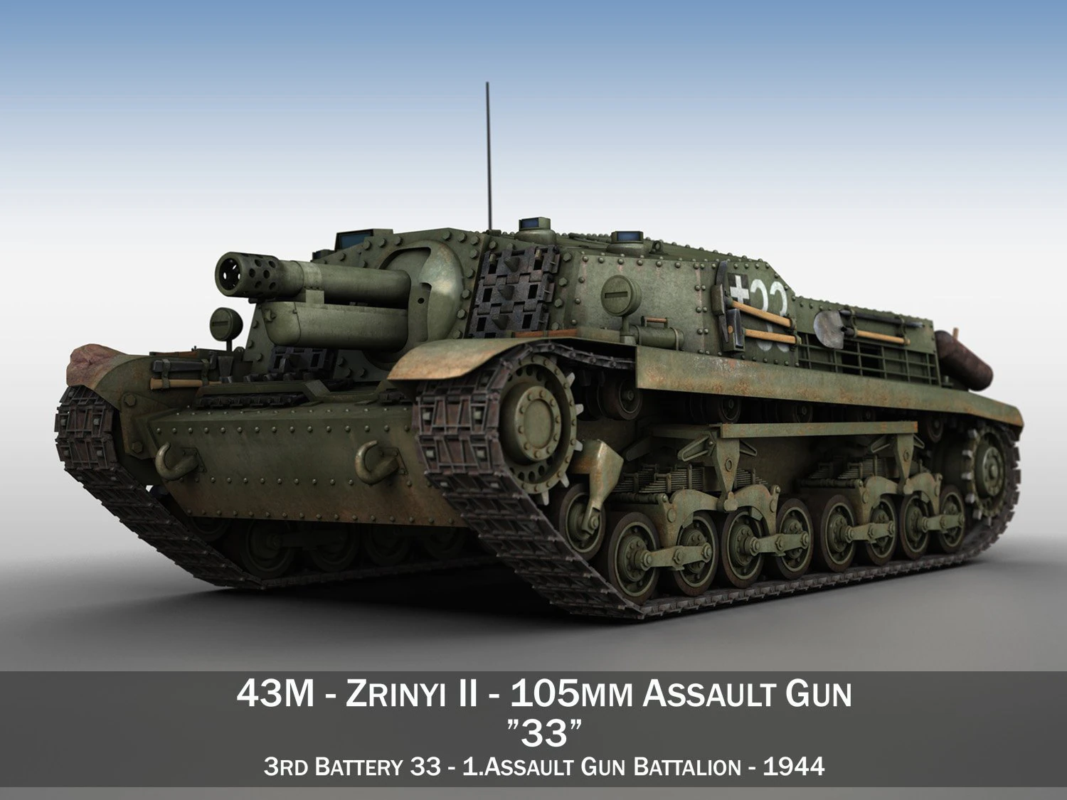 43m zrinyi ii hungarian assault 3rd battery 33 3D Model .c4d .max .obj .3ds .fbx .stl .blend 