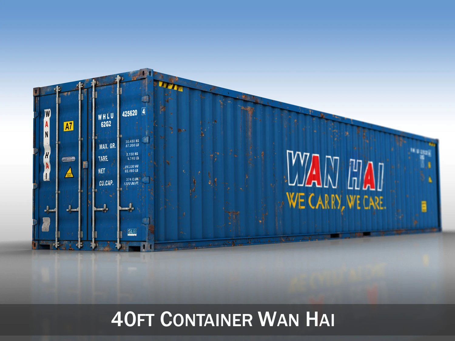 40ft shipping container wan hai 3D Model .c4d .max .obj .3ds .fbx .stl .blend