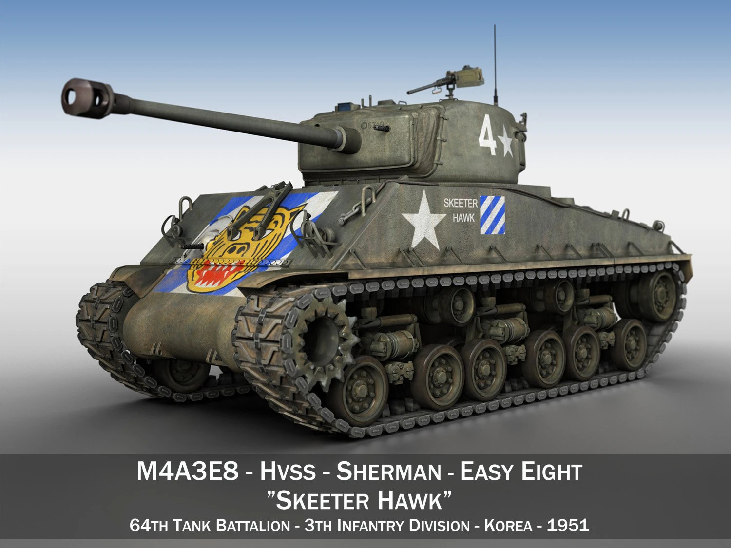 m4a3e8 sherman skeeter hawk 3D Model .c4d .max .obj .3ds .fbx .stl .blend