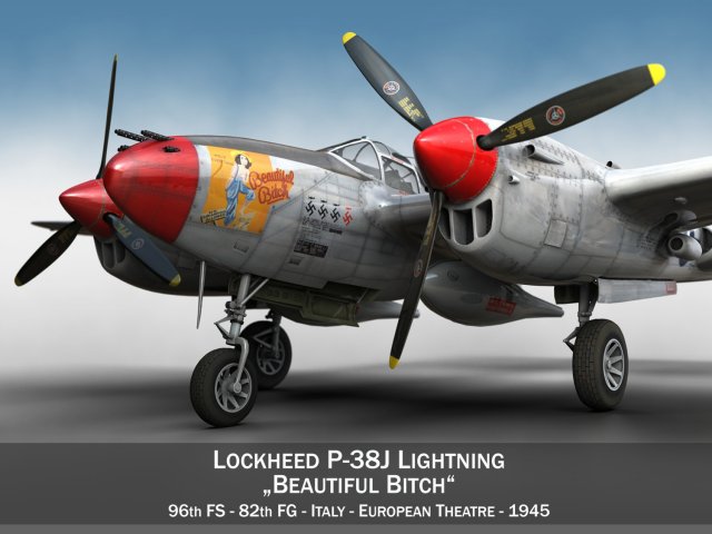 lockheed p38j lightning beautiful bitch Modello 3D .c4d .max .obj .3ds .fbx .stl .blend 