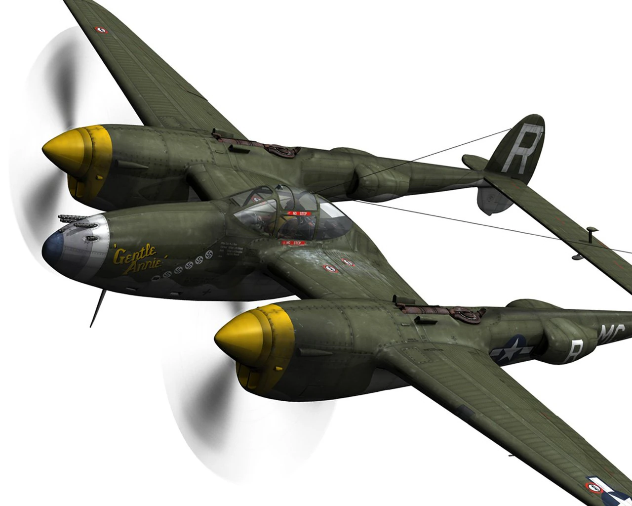 lockheed p 38 lightning gentle annie 3D Model .c4d .max .obj .3ds .fbx .stl .blend