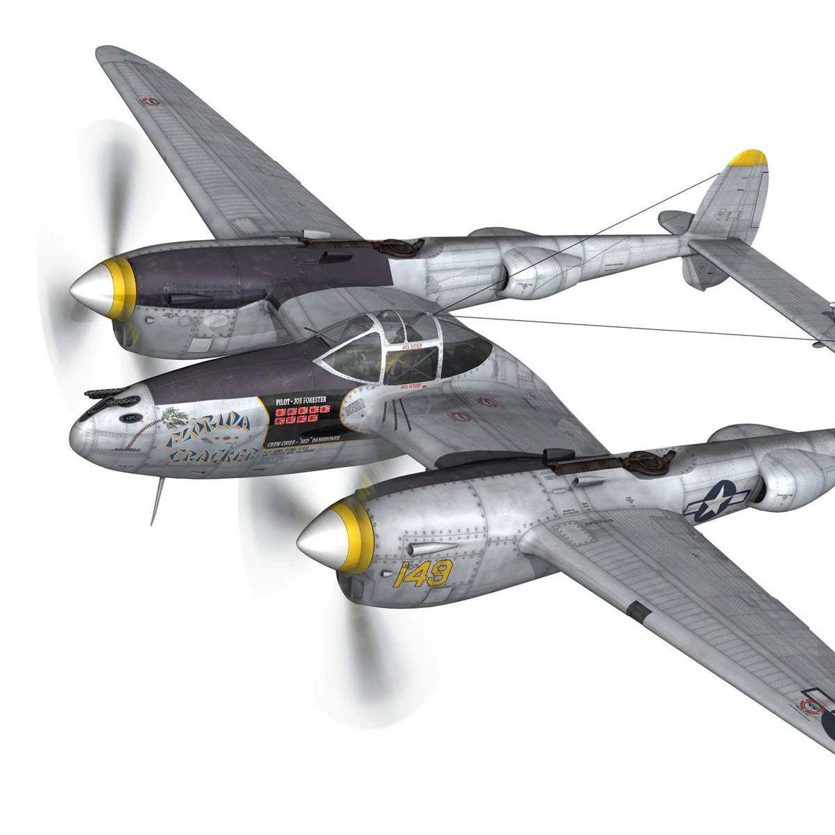 lockheed p 38 lightning florida cracker 3D Model .c4d .max .obj .3ds .fbx .stl .blend 