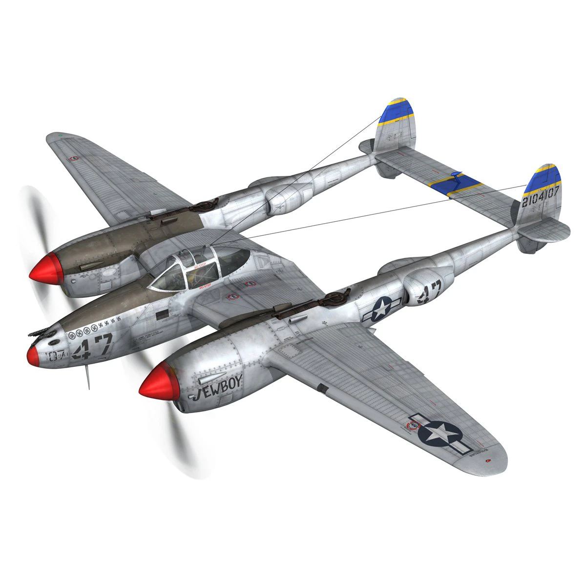 lockheed p38 lightning jewboy 3D Model .c4d .max .obj .3ds .fbx .stl .blend 