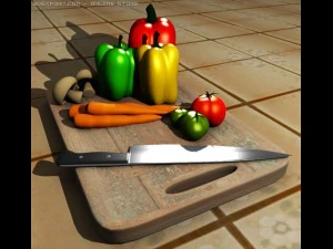 cutting board with vegetables 3D Model