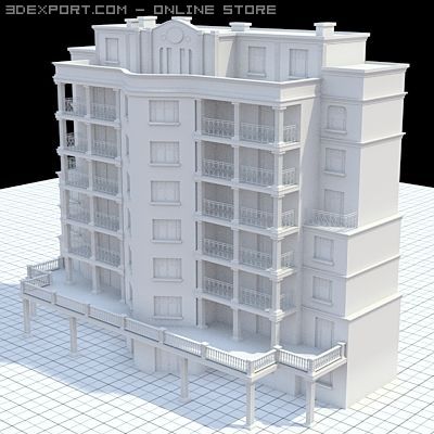 modern highly detailed tenement house 3D Модель .c4d .max .obj .3ds .fbx .stl .blend 
