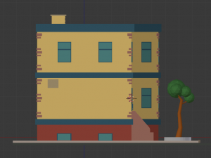 low-poly 2-floor city building Model 3D