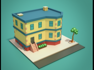 low-poly 2-floor city building 3D 模型
