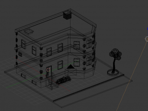 low-poly 2-floor city building Model 3D