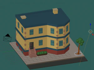 low-poly 2-floor city building 3D Model