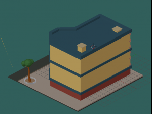 low-poly 2-floor city building Model 3D