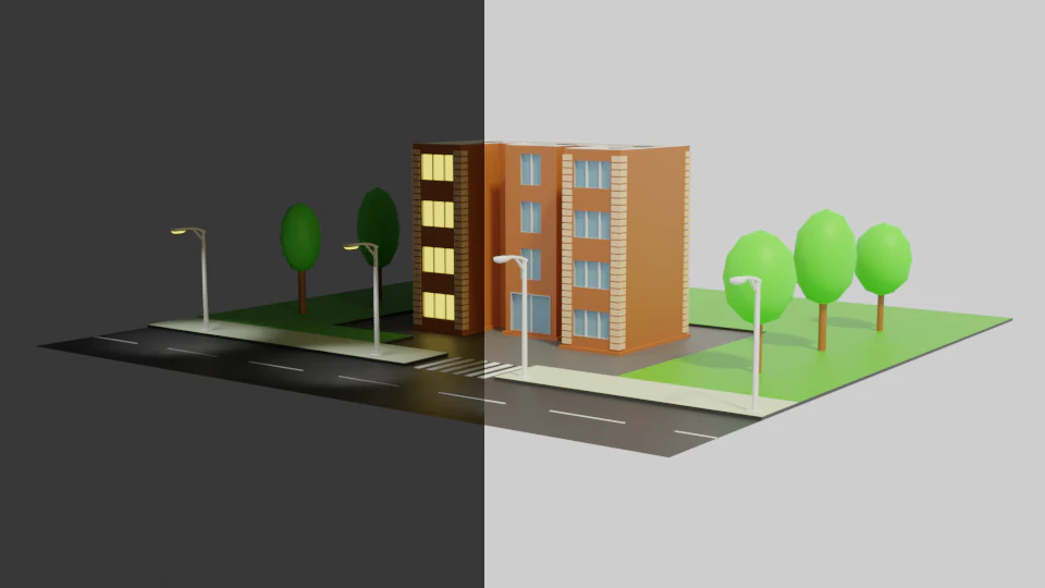 Four-story residential building 3D Model .c4d .max .obj .3ds .fbx .stl .blend