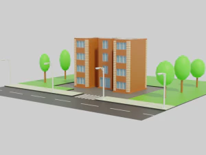 Four-story residential building 3D Model