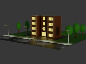 Four-story residential building 3D Model