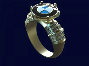 mens ring with diamonds and enamel 3D Model