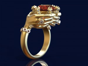 fashionable ring with ruby and diamonds 3D Model