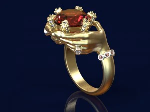 fashionable ring with ruby and diamonds 3D Model