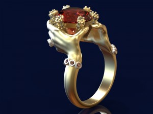 fashionable ring with ruby and diamonds Modello 3D