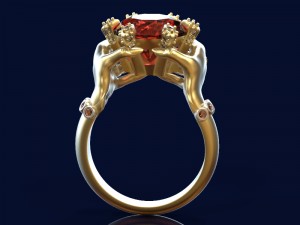 fashionable ring with ruby and diamonds Modello 3D