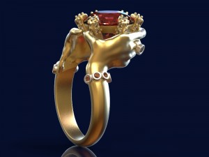 fashionable ring with ruby and diamonds Modello 3D