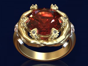 fashionable ring with ruby and diamonds Modello 3D