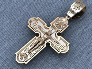 Golden cross with blackening 3D Model