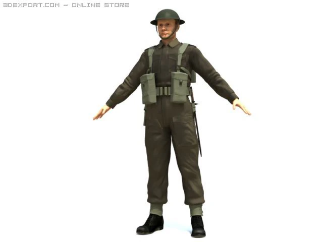british wwii soldier 3D Model .c4d .max .obj .3ds .fbx .stl .blend 