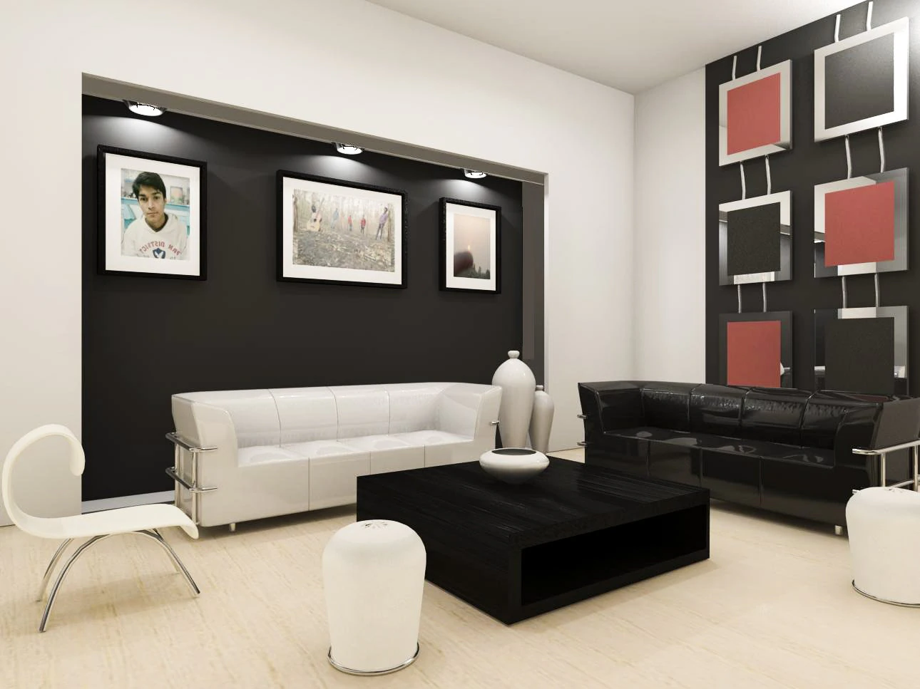 black and white living room 3D Model .c4d .max .obj .3ds .fbx .stl .blend 