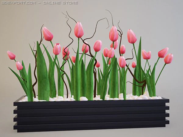 vase with tulips 3D Model .c4d .max .obj .3ds .fbx .stl .blend 
