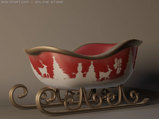 christmas sleigh 3D Model .c4d .max .obj .3ds .fbx .stl .blend 