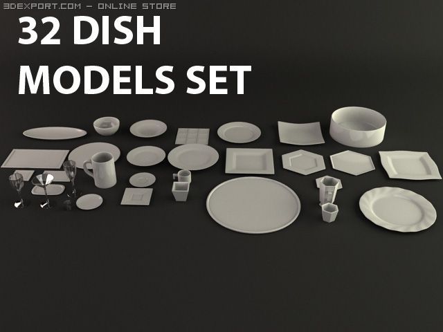 32 dishes 3D Model .c4d .max .obj .3ds .fbx .stl .blend