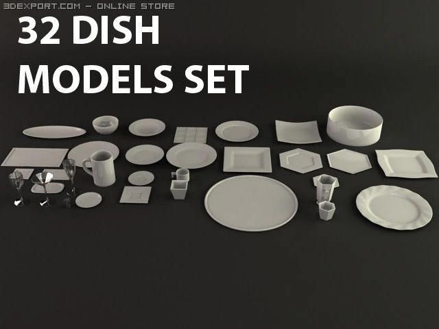 32 dishes 3D Model .c4d .max .obj .3ds .fbx .stl .blend 
