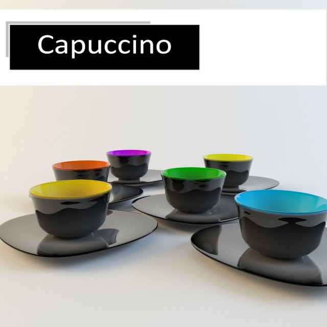 capuccino mugs set 3D Model .c4d .max .obj .3ds .fbx .stl .blend 