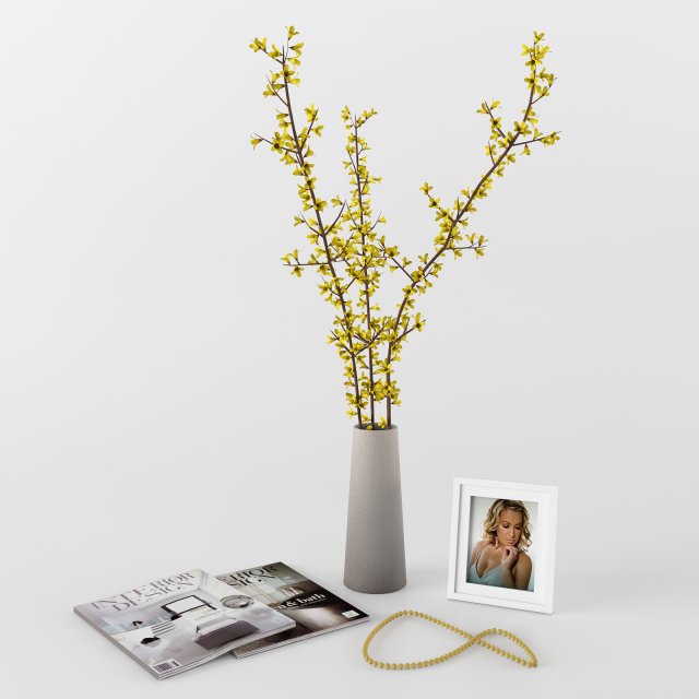 decorative set with forsythia Modèle 3D .c4d .max .obj .3ds .fbx .stl .blend 