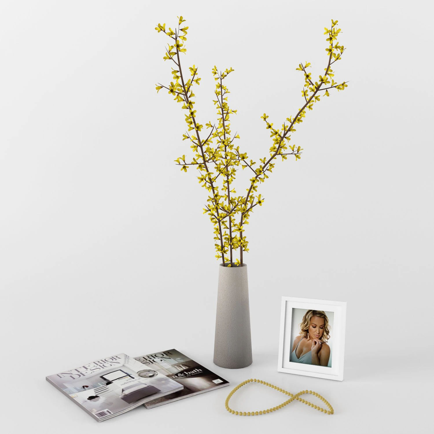 decorative set with forsythia 3D Model .c4d .max .obj .3ds .fbx .stl .blend
