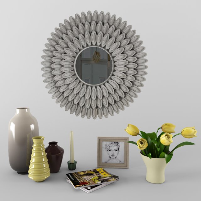 decorative set with tulips and mirror 3D Model .c4d .max .obj .3ds .fbx .stl .blend 