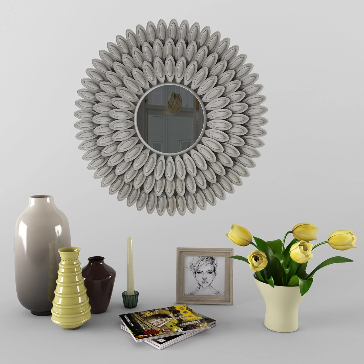 decorative set with tulips and mirror 3D Model .c4d .max .obj .3ds .fbx .stl .blend 