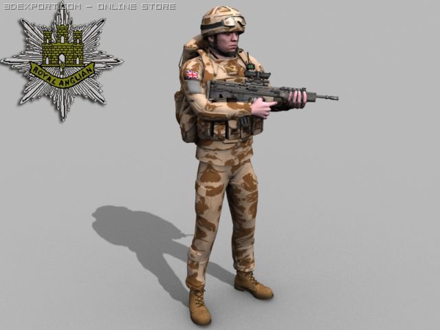 british royal anglian desert soldier 3D 模型 .c4d .max .obj .3ds .fbx .stl .blend 