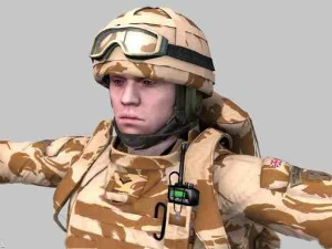 brytyjski żołnierz z ożaglowaniem na pustyni Royal Marine Desert Model 3D