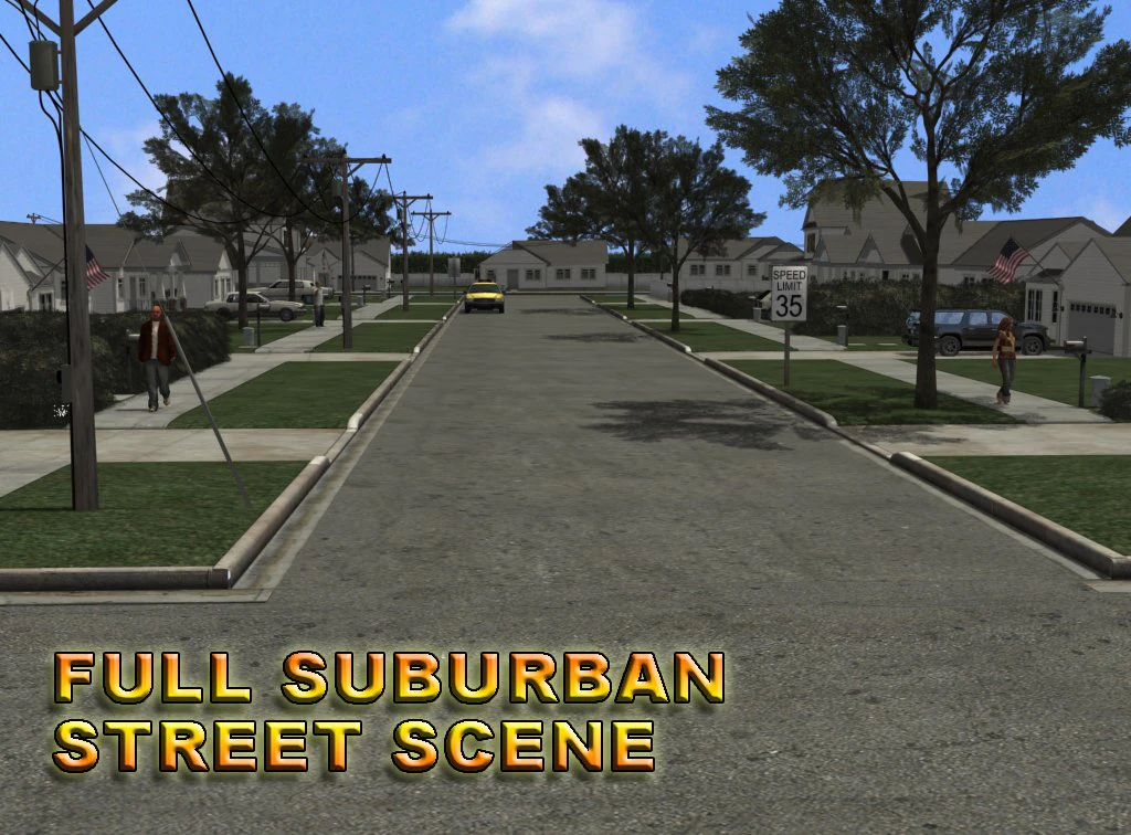 suburban street scene 3D Model .c4d .max .obj .3ds .fbx .stl .blend 