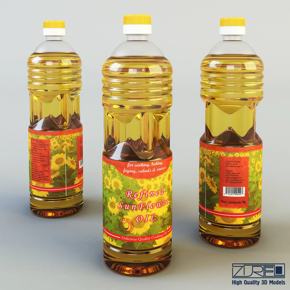 oil bottle 1 liter 3D Model .c4d .max .obj .3ds .fbx .stl .blend